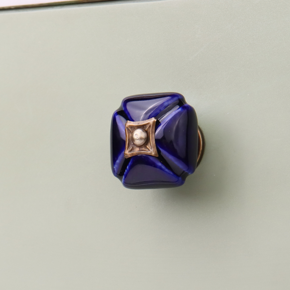 Navy Blue Handmade Ceramic Square Cabinet Knob